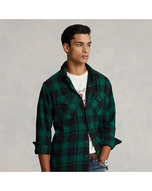 Ralph Lauren Classic Fit Plaid Flannel Workshirt in Green for Men | Lyst