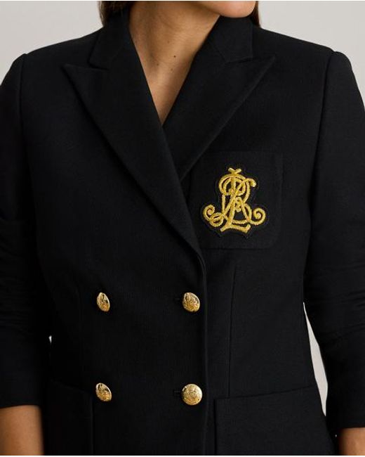 Ralph Lauren Black Double-Breasted Stretch Piqué Blazer