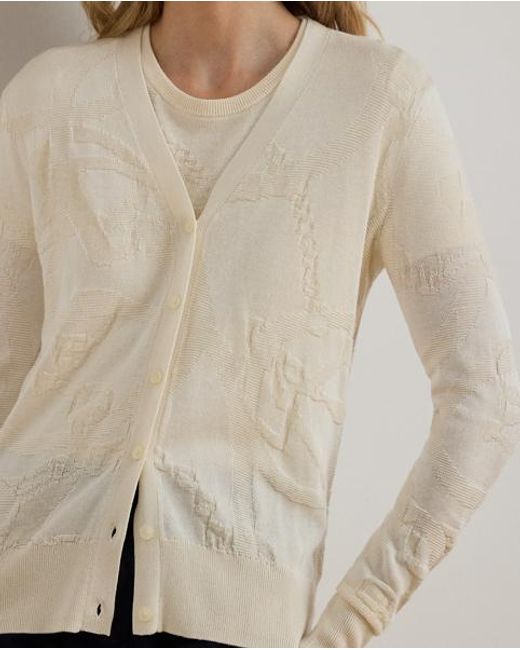 Ralph Lauren Cardigan Met V-Hals En Riemenmotief in het Natural
