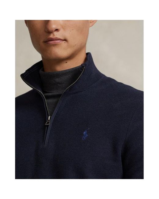 Polo Ralph Lauren Blue Mesh-knit Cotton Quarter-zip Sweater for men