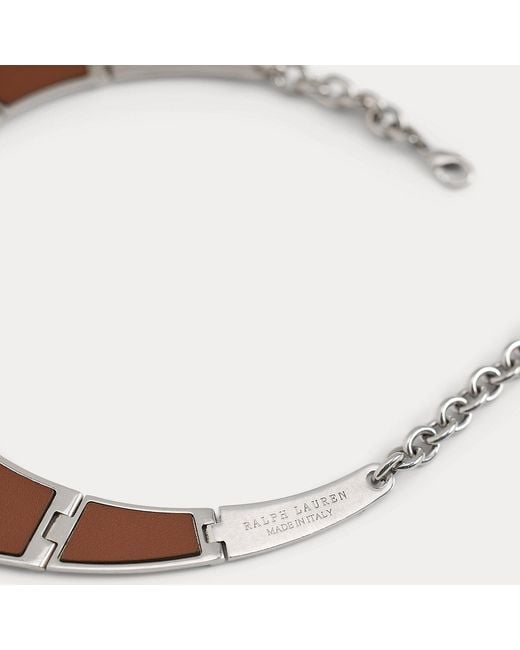 Ralph Lauren Brown Inset-Wood Plaque Necklace