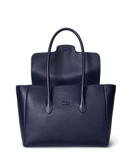 Ralph Lauren Blue Pebbled Leather Large Tanner Satchel