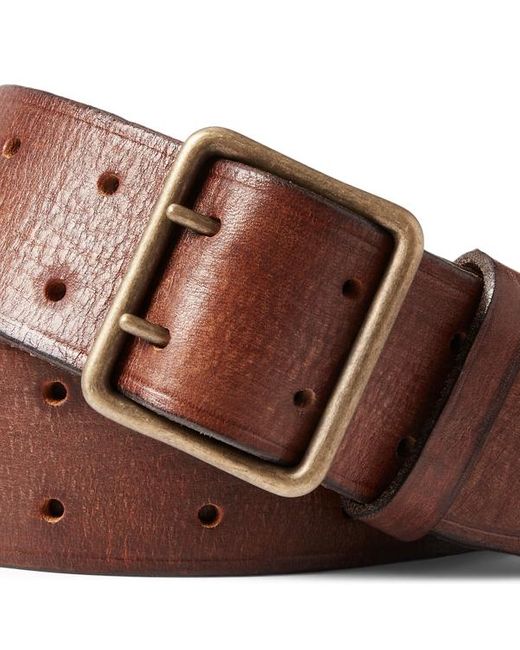 RRL Brown Leather Double-prong Belt for men