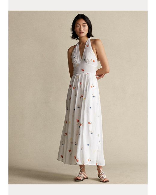 Polo Ralph Lauren Besticktes Neckholder-Kleid in Weiß | Lyst AT