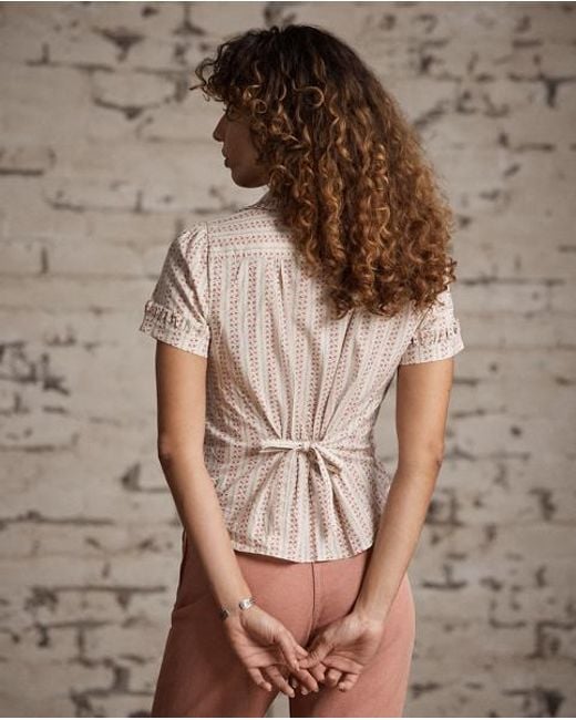 RRL Natural Floral-Print Cotton Tie-Back Blouse