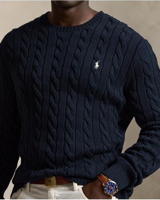 Ralph Lauren Blue Cable-Knit Cotton Sweater for men