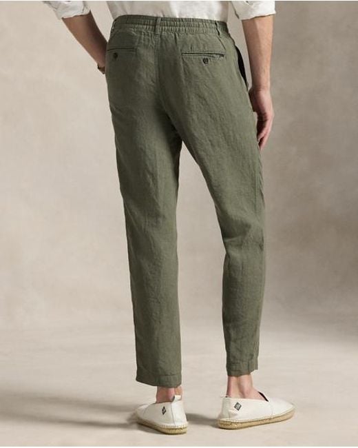 Polo Ralph Lauren Green Lateef Slim Tapered Fit Linen Trousers for men
