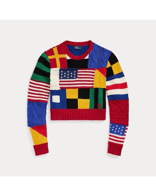 Polo Ralph Lauren Blue Patchwork-Pullover Mit Flaggen