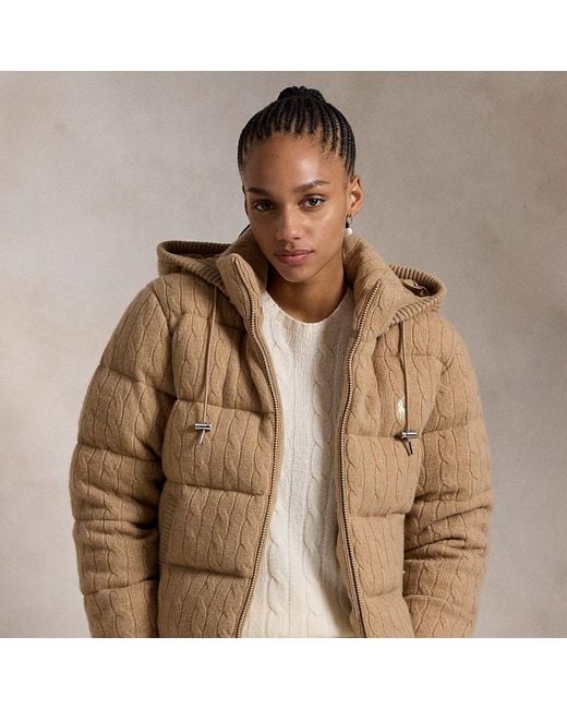 Ralph Lauren Brown Cable-knit Hooded Down Coat