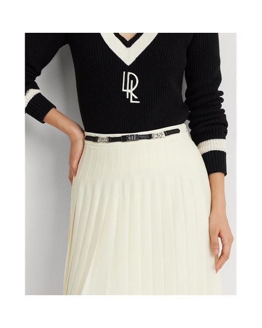 Lauren by Ralph Lauren Natural Belted Pleated Georgette Skirt