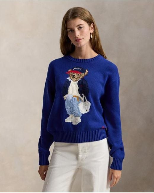 Ralph Lauren Blue Polo Bear Cotton Crewneck Jumper