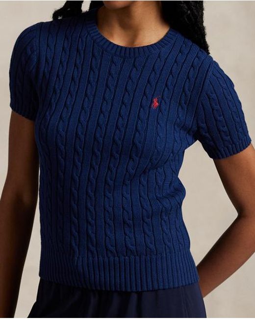 Polo Ralph Lauren Blue Kurzarmpullover Mit Zopfmuster
