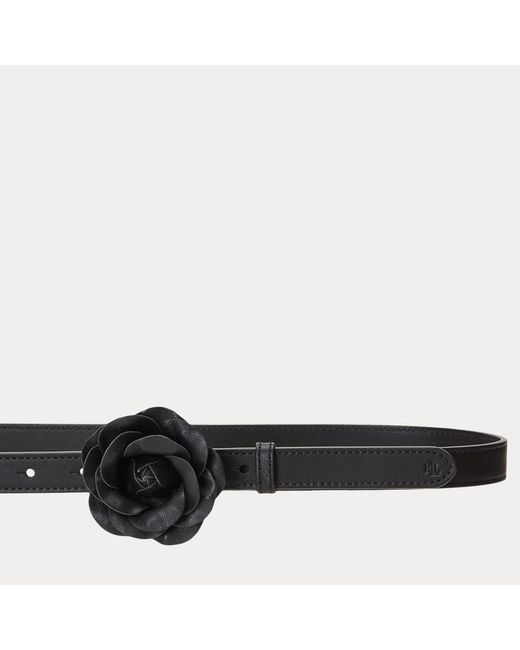 Lauren by Ralph Lauren Black Leather Floral-buckle Skinny Belt
