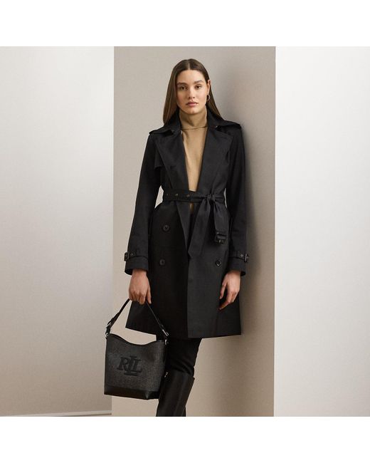 Ralph Lauren Black Zweireihiger Trenchcoat Mit Baumwolle