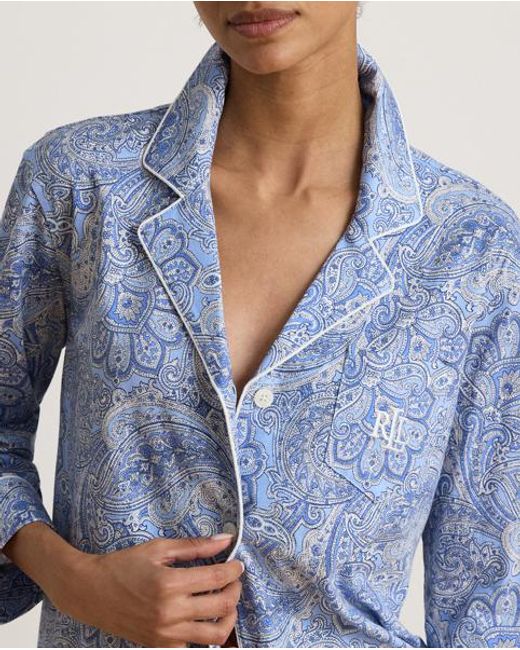 Ralph Lauren Blue Paisley Cotton Jersey Capri Sleep Set