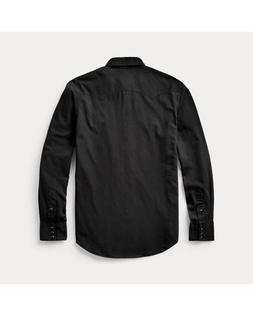 RRL Black Slim Fit Twill Western Shirt for men
