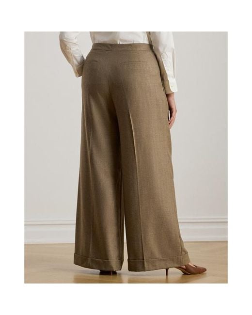 Ralph Lauren Natural Ralph Lauren Pleated Wool Herringbone Wide-Leg Pant