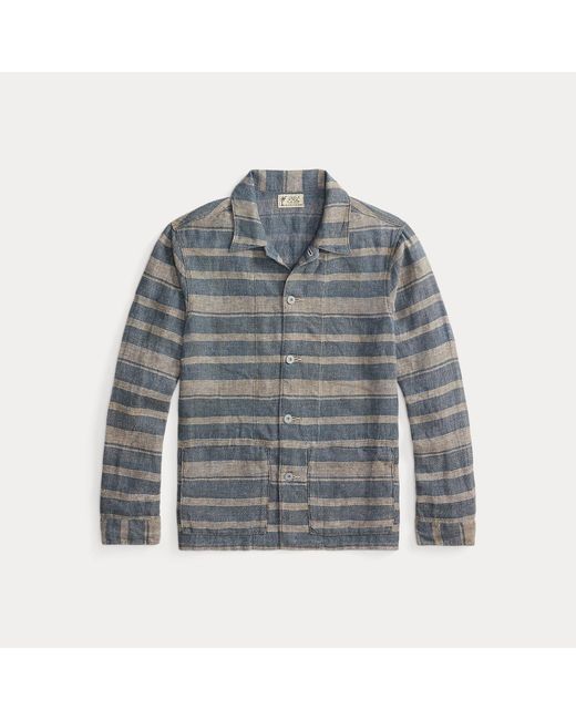 RRL Blue Striped Linen Overshirt for men
