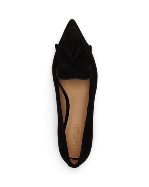 Ralph Lauren Black Londyn Sheep-Suede Kiltie Ballet Flat
