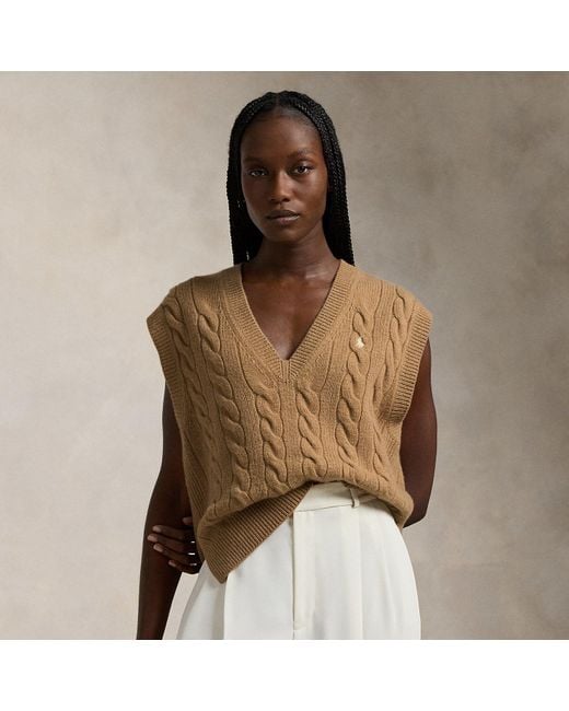 Polo Ralph Lauren Natural Woll-Kaschmir-Pullunder Mit Zopfmuster