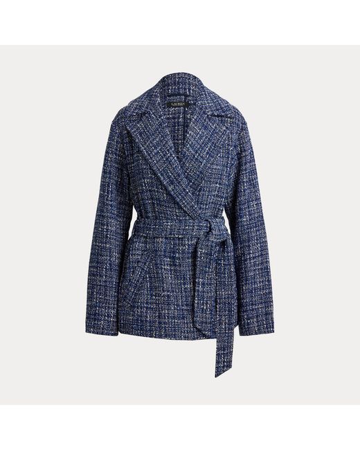 Ralph Lauren Blue Cotton-Blend Bouclé Wrap Coat