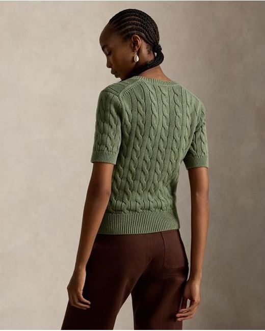 Polo Ralph Lauren Green Cable-Knit Cotton Short-Sleeve Cardigan
