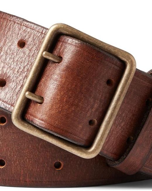 RRL Brown Leather Double-prong Belt for men