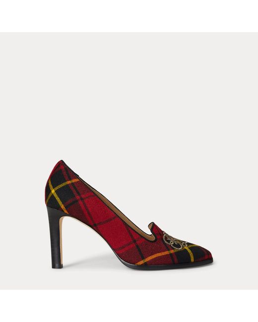 Ralph Lauren Corah Embroidered-Logo Plaid Pump