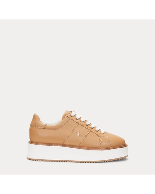 Ralph Lauren Natural Amelia Nappa Leather Platform Trainer