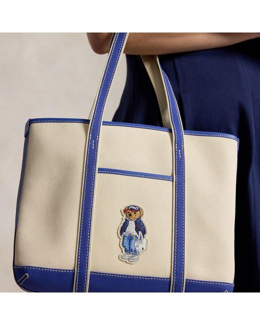 Polo Ralph Lauren Blue Polo Bear Canvas Small Shopper Tote