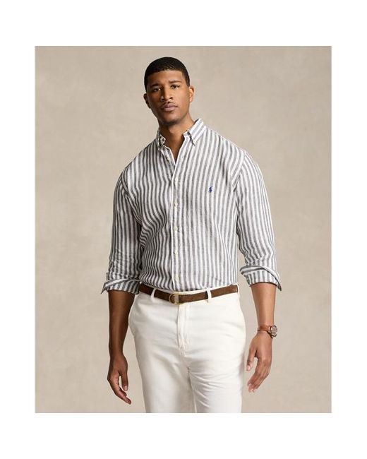 Ralph Lauren Gray Big & Tall - Striped Linen Shirt for men