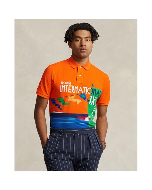 Polo in piqué con grafica Classic-Fit di Polo Ralph Lauren in Orange da Uomo