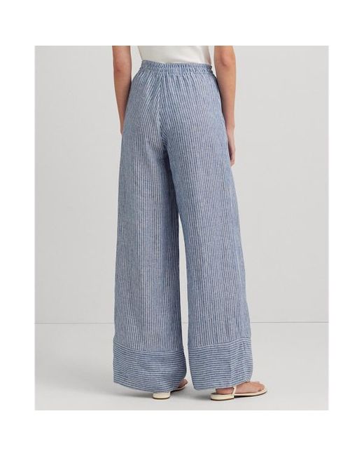 Pantalón de lino con raya diplomática Lauren by Ralph Lauren de color Blue