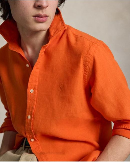 Polo Ralph Lauren Orange Custom Fit Slub Linen Shirt for men