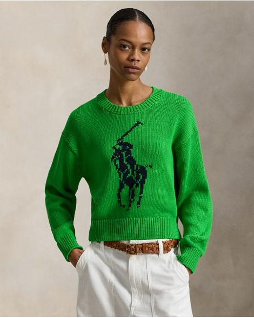 Polo Ralph Lauren Green Big Pony Cotton Crewneck Jumper