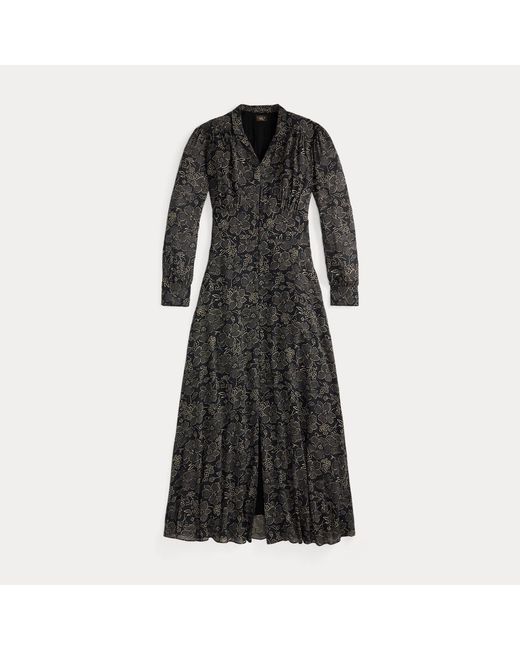 RRL Metallic Floral-Print Crepe Dress