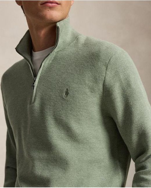 Polo Ralph Lauren Green Mesh-Knit Cotton Quarter-Zip Jumper for men