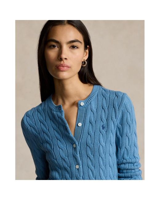 Polo Ralph Lauren Blue Cable-knit Cotton Crewneck Cardigan