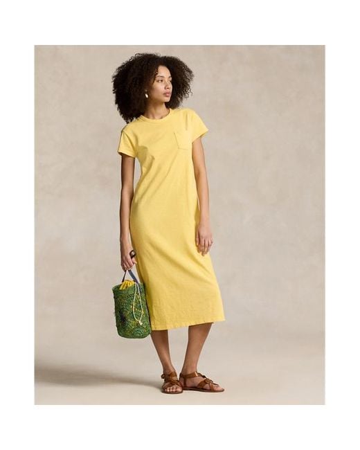 Vestido de algodón con cuello redondo Polo Ralph Lauren de color Yellow