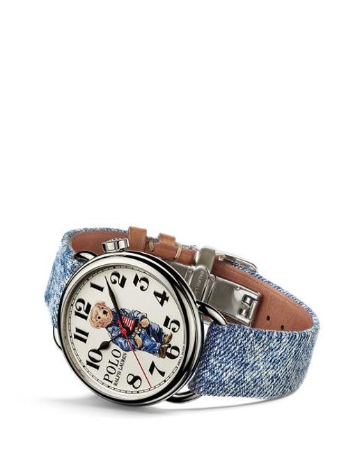 Polo Ralph Lauren 42 Mm Stalen Horloge Met Denim Polo Bear in het Metallic voor heren