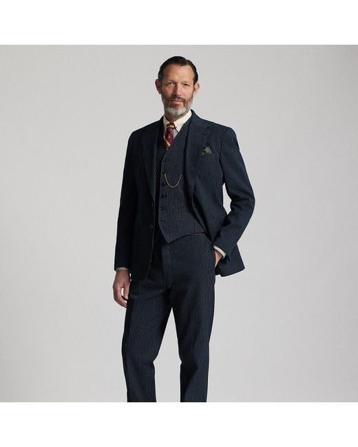 RRL Blue Slim Striped Herringbone Suit Trouser for men