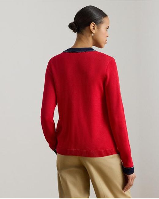 Ralph Lauren Red Two-Tone Cotton-Blend Cardigan