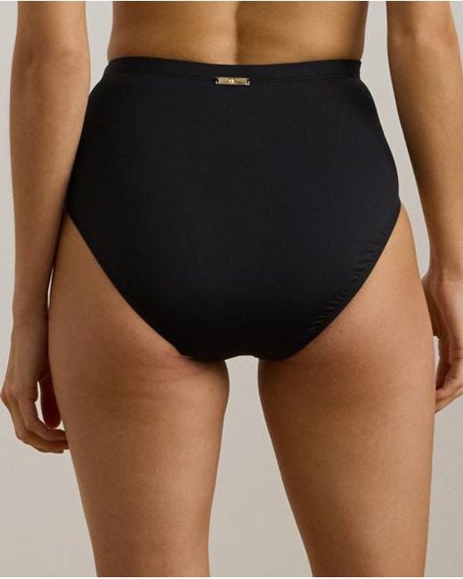 Ralph Lauren Black Gesmokte Bikinihose Mit Hoher Taille