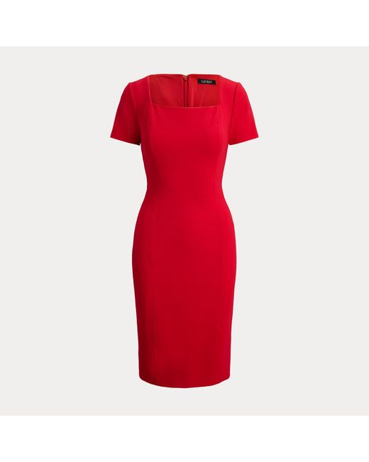 Ralph Lauren Red Faille Short-Sleeved Cocktail Dress