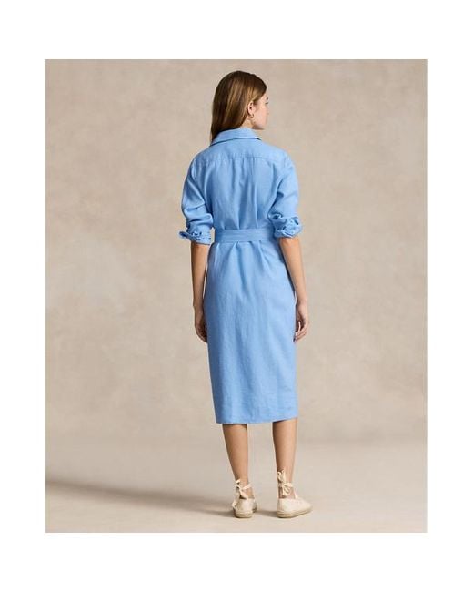 Polo Ralph Lauren Blue Belted Linen Shirtdress