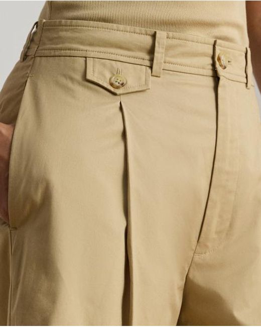 Ralph Lauren Natural Pleated Cotton Twill Wide-Leg Short
