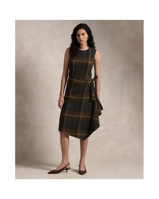 Polo Ralph Lauren Black Plaid Faux-wrap Sleeveless Dress