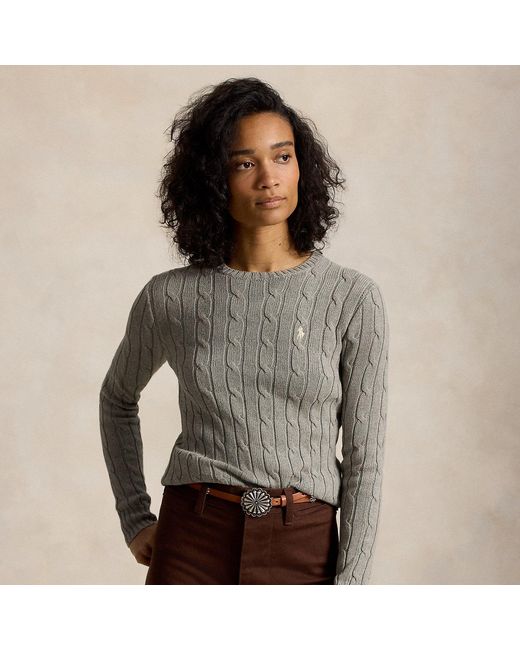 Polo Ralph Lauren Gray Cable-Knit Cotton Crewneck Jumper