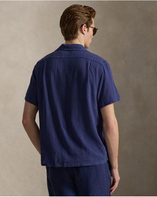 Polo Ralph Lauren Blue Classic Fit Basket-Weave Camp Shirt for men