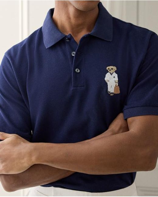 Ralph Lauren Blue Polo Bear Cotton-Cashmere Polo Shirt for men